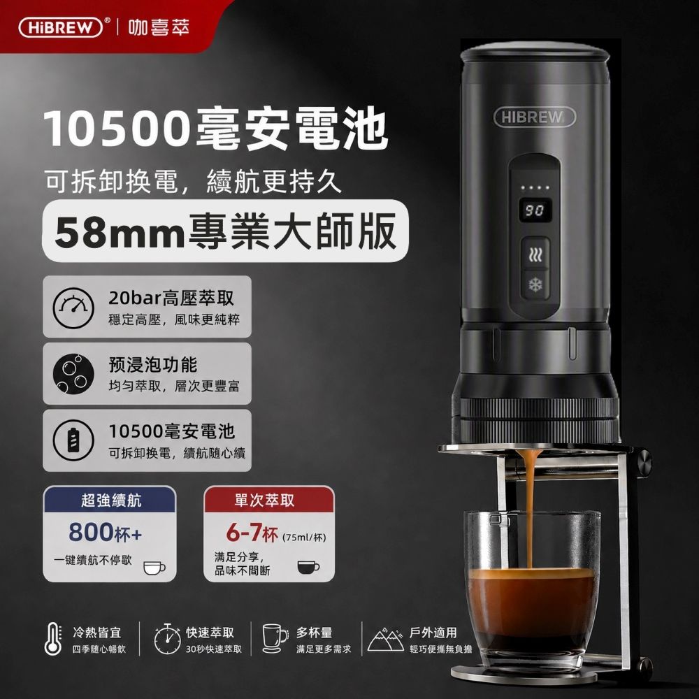 HiBREW H4C攜帶式咖啡機  58專業大師版(黑色)